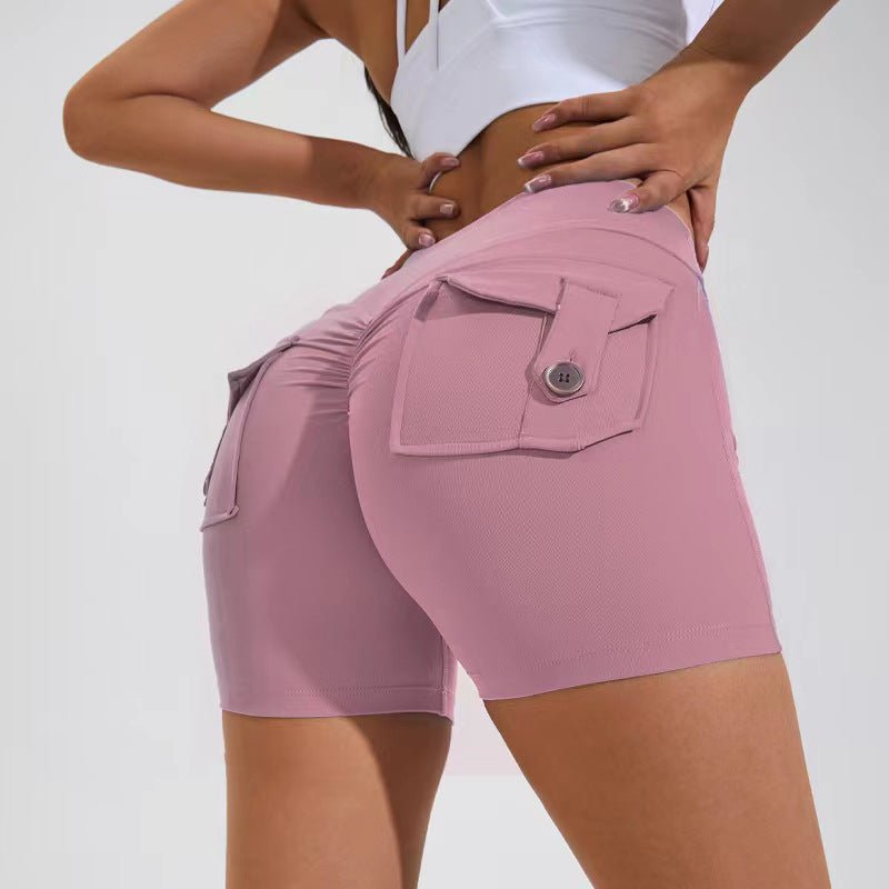 best High Waist Hip Lifting Shorts With Pockets Quick Dry Yoga Fitness Sports Pants Summer Women Clothes 4 shop online at M2K Trends for