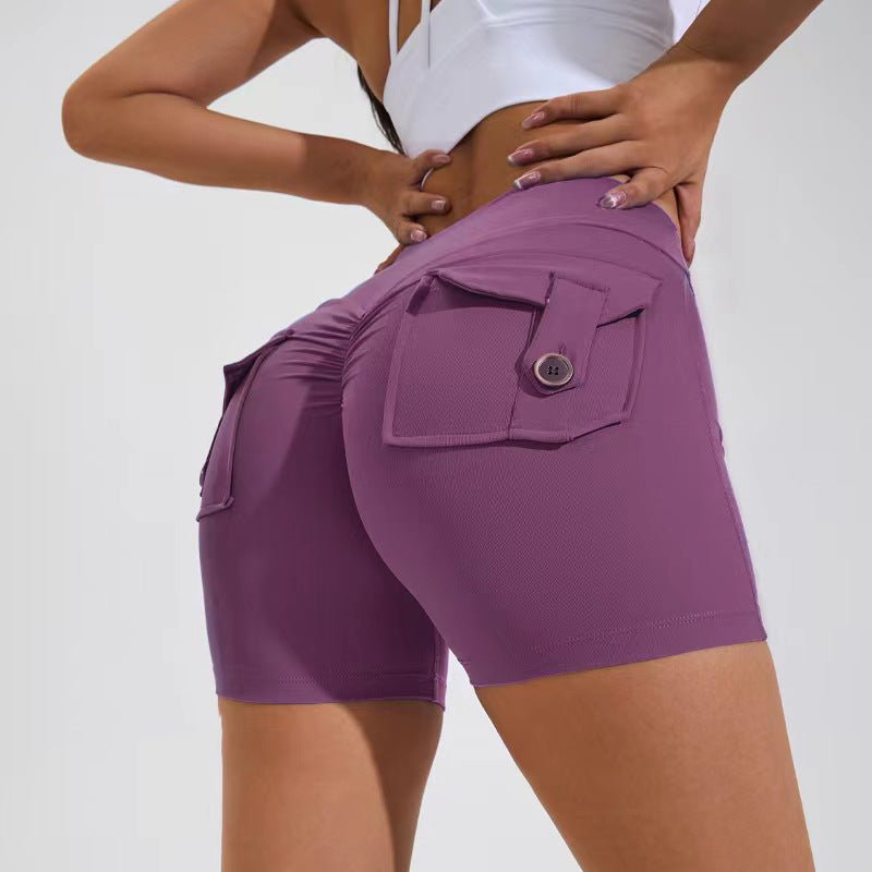 best High Waist Hip Lifting Shorts With Pockets Quick Dry Yoga Fitness Sports Pants Summer Women Clothes 4 shop online at M2K Trends for