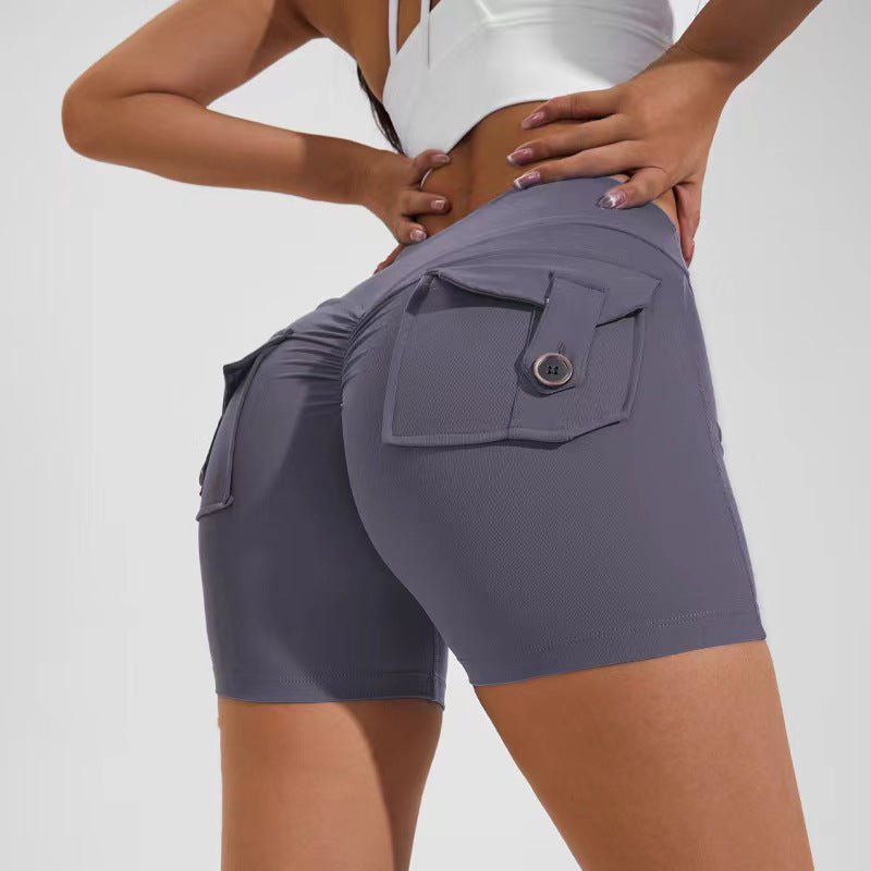 best High Waist Hip Lifting Shorts With Pockets Quick Dry Yoga Fitness Sports Pants Summer Women Clothes 4 shop online at M2K Trends for
