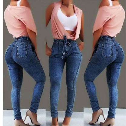 best High Waist Jeans For Women Slim Stretch Denim Jean Bodycon Tassel Belt Bandage Skinny Push Up Jeans Woman clothe 0 shop online at M2K Trends for