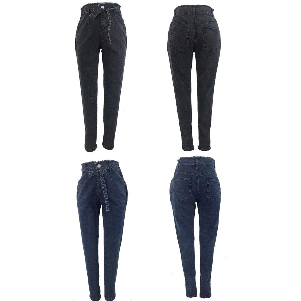 best High Waist Jeans For Women Slim Stretch Denim Jean Bodycon Tassel Belt Bandage Skinny Push Up Jeans Woman clothe 0 shop online at M2K Trends for