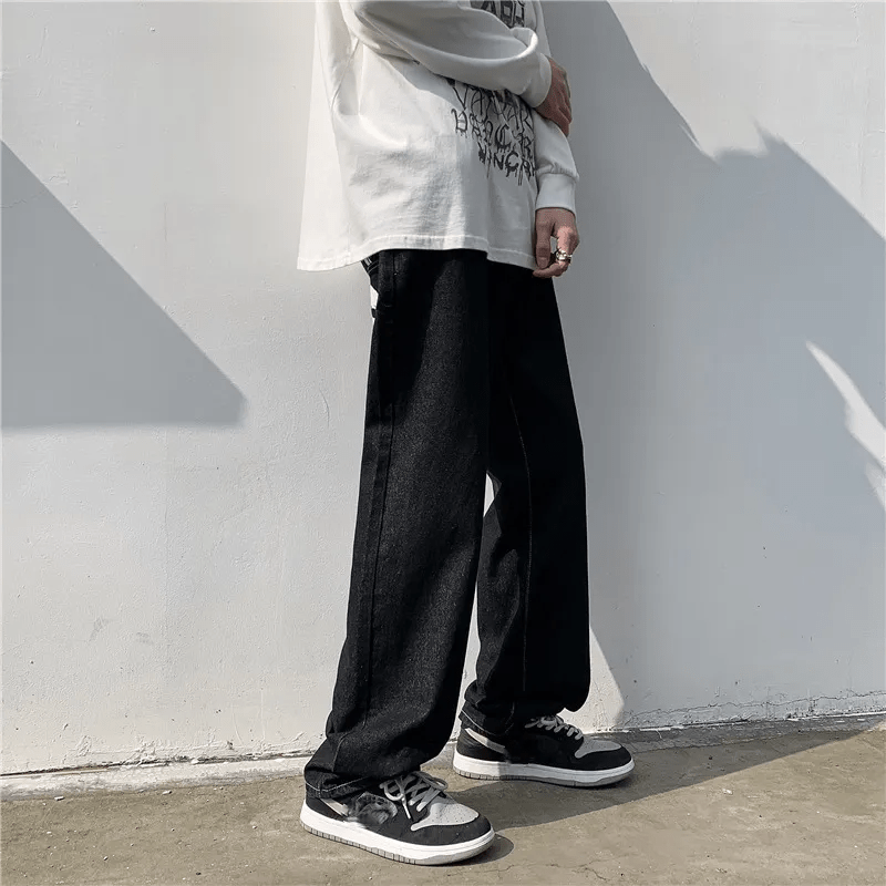 best Hip Hop Printed Jeans Men Baggy Black Denim Trousers Straight Pants Spring Fashion Korean Streetwear Male Bottoms Y2K Clothes shop online at M2K Trends for