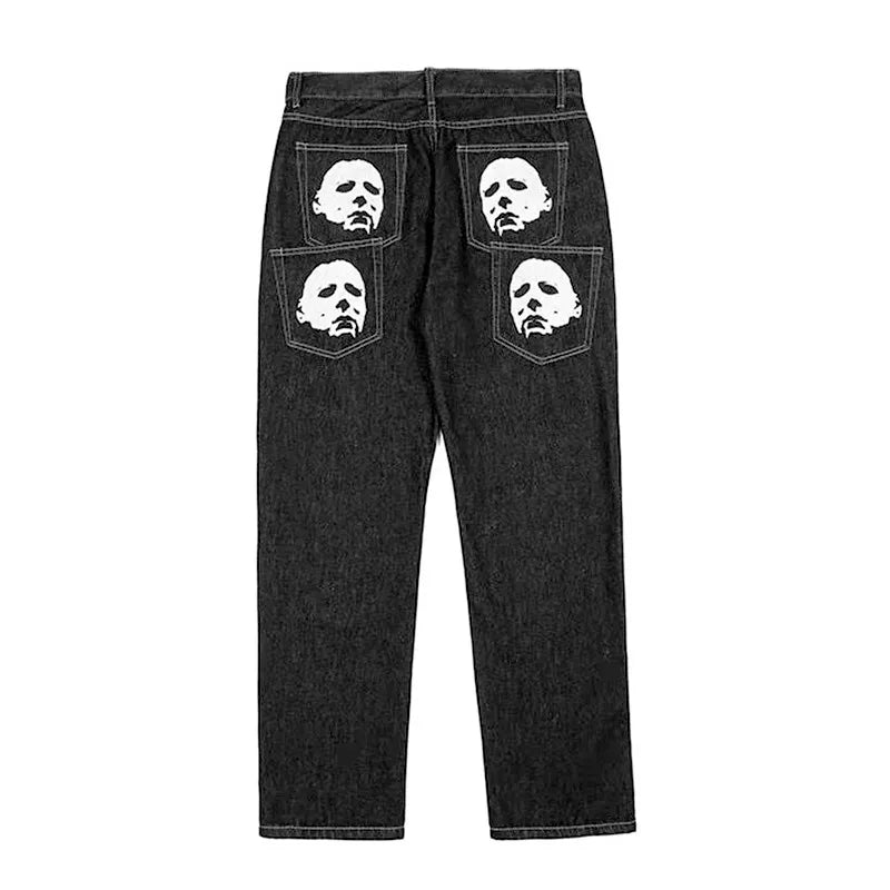 best Hip Hop Printed Jeans Men Baggy Black Denim Trousers Straight Pants Spring Fashion Korean Streetwear Male Bottoms Y2K Clothes shop online at M2K Trends for