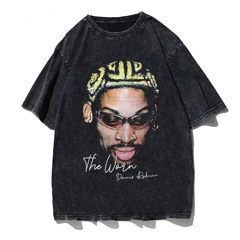 best Hip Hop Streetwear Men Dennis Rodman T Shirt Rapper Print T-Shirt Washed Short Sleeve Harajuku Tee Tshirt Portrait Graphic shop online at M2K Trends for