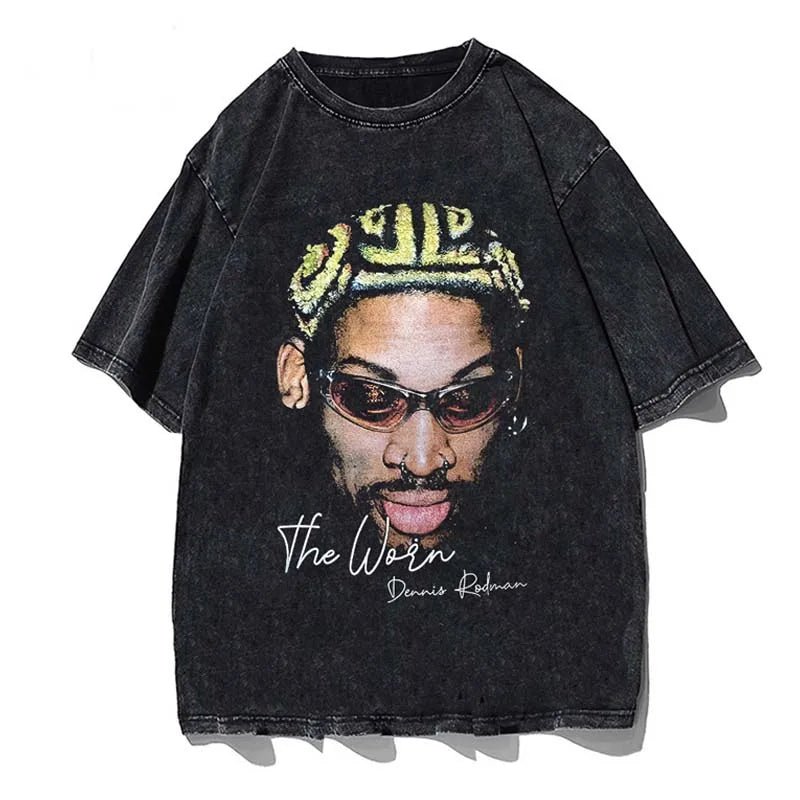best Hip Hop Streetwear Men Dennis Rodman T Shirt Rapper Print T-Shirt Washed Short Sleeve Harajuku Tee Tshirt Portrait Graphic shop online at M2K Trends for