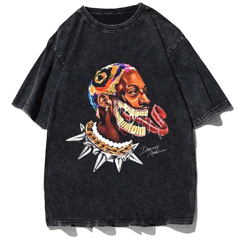 best Hip Hop Streetwear Men Dennis Rodman T Shirt Rapper Print T-Shirt Washed Short Sleeve Harajuku Tee Tshirt Portrait Graphic shop online at M2K Trends for