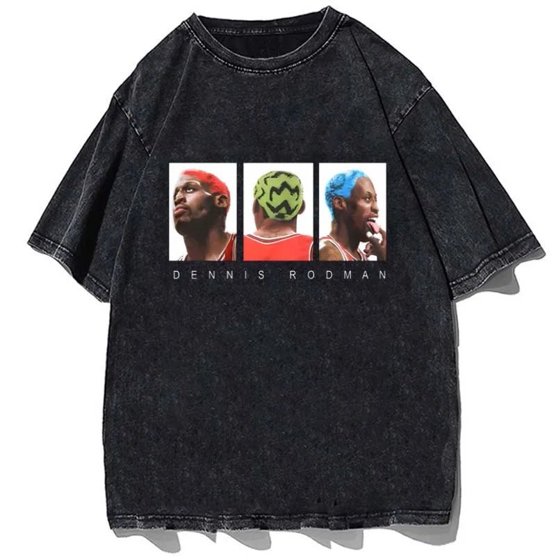 best Hip Hop Streetwear Men Dennis Rodman T Shirt Rapper Print T-Shirt Washed Short Sleeve Harajuku Tee Tshirt Portrait Graphic shop online at M2K Trends for