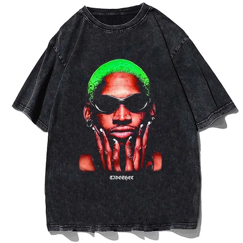 best Hip Hop Streetwear Men Dennis Rodman T Shirt Rapper Print T-Shirt Washed Short Sleeve Harajuku Tee Tshirt Portrait Graphic shop online at M2K Trends for