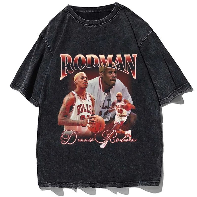 best Hip Hop Streetwear Men Dennis Rodman T Shirt Rapper Print T-Shirt Washed Short Sleeve Harajuku Tee Tshirt Portrait Graphic shop online at M2K Trends for