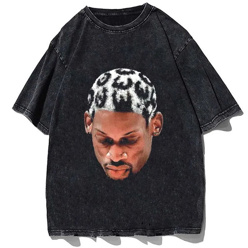 best Hip Hop Streetwear Men Dennis Rodman T Shirt Rapper Print T-Shirt Washed Short Sleeve Harajuku Tee Tshirt Portrait Graphic shop online at M2K Trends for