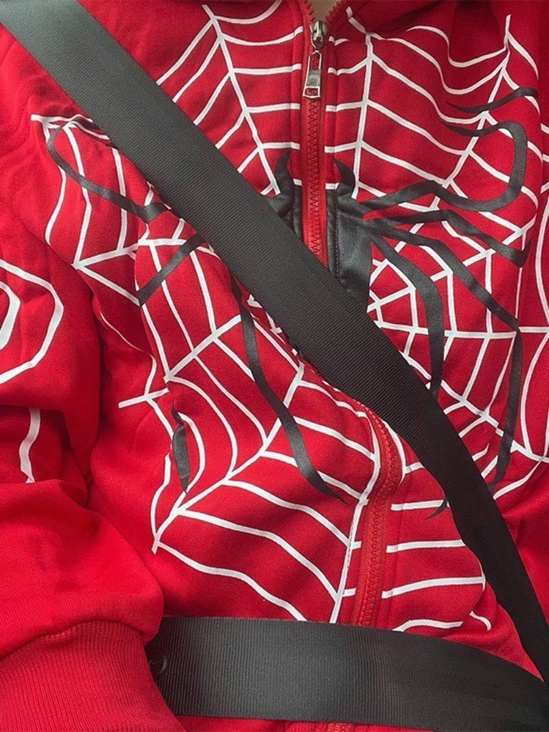 best Hip Hop Women Hoodies Gothic Spider Web Print Hooded Zip Up Jacket Coats Grunge Y2k Oversized Streetwear Men's Sweatshirt Tops 0 shop online at M2K Trends for
