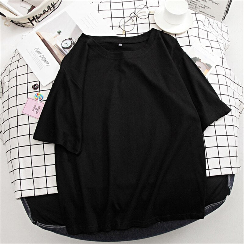 best Hirsionsan Basic Cotton T Shirt Women Summer New Oversized Solid Tees 7 Color Casual Loose Tshirt Korean O Neck Female Tops 0 shop online at M2K Trends for