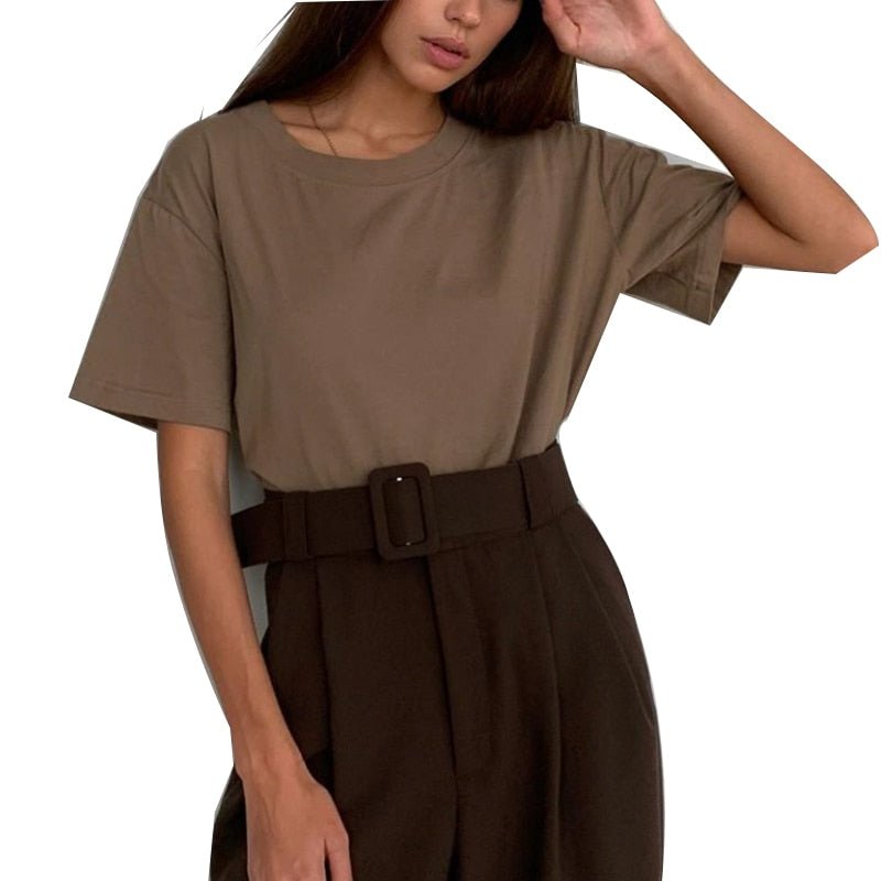best Hirsionsan Basic Cotton T Shirt Women Summer New Oversized Solid Tees 7 Color Casual Loose Tshirt Korean O Neck Female Tops 0 shop online at M2K Trends for