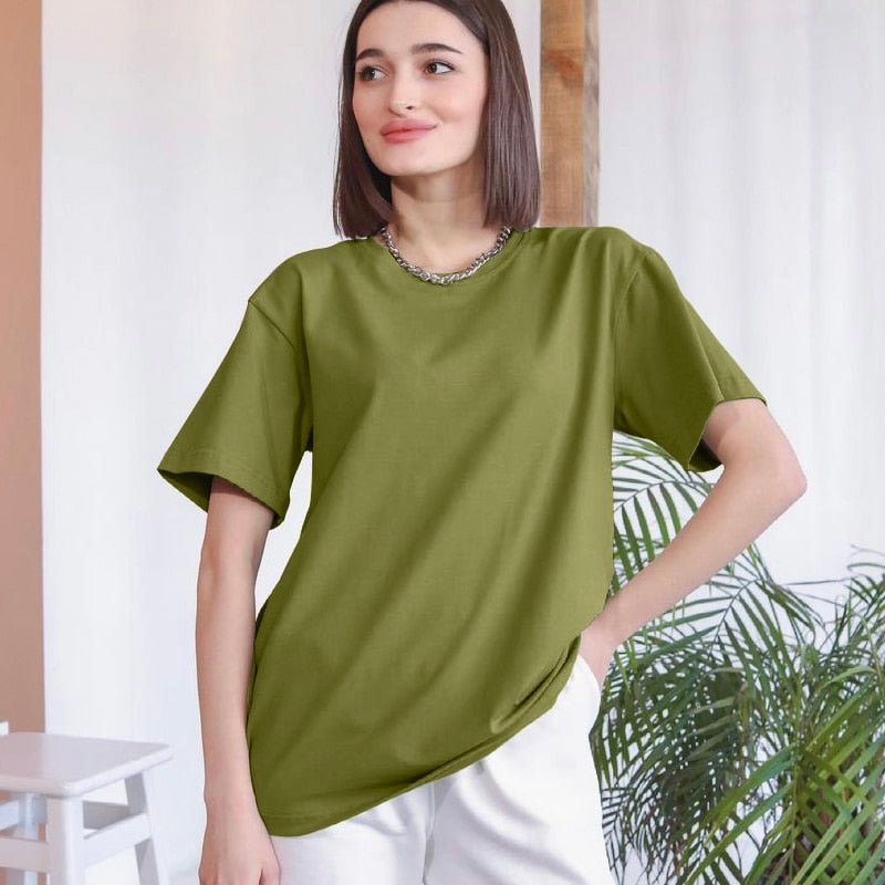 best Hirsionsan Basic Cotton T Shirt Women Summer New Oversized Solid Tees 7 Color Casual Loose Tshirt Korean O Neck Female Tops 0 shop online at M2K Trends for