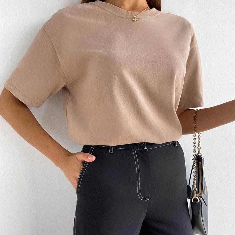 best Hirsionsan Basic Cotton T Shirt Women Summer New Oversized Solid Tees 7 Color Casual Loose Tshirt Korean O Neck Female Tops 0 shop online at M2K Trends for