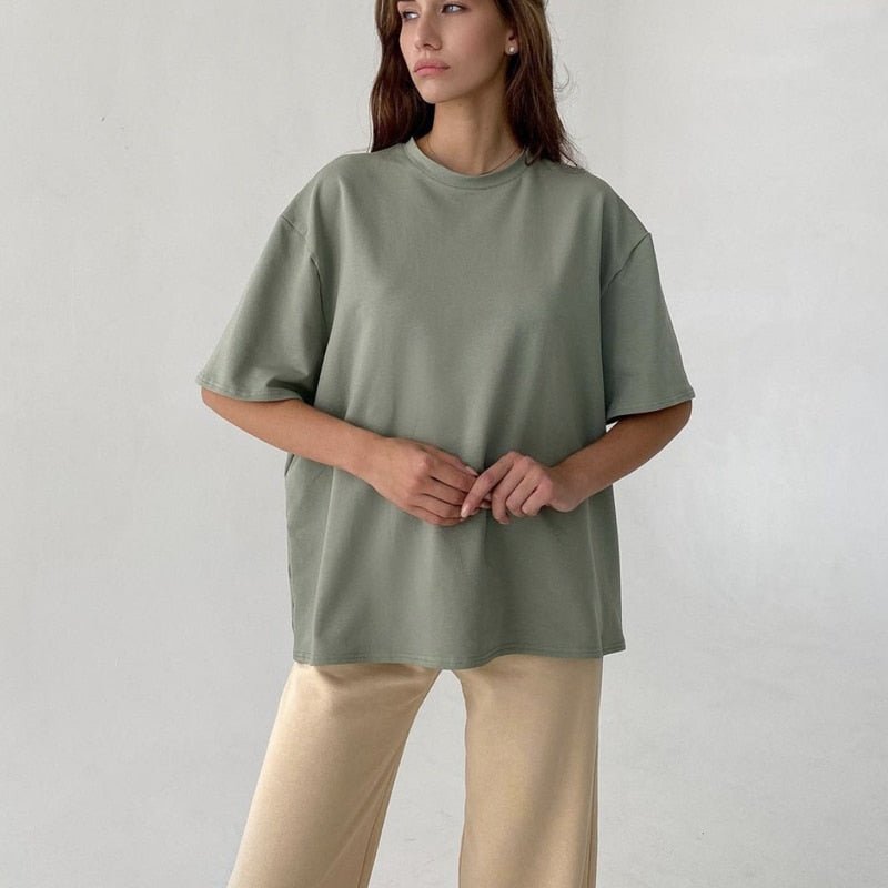 best Hirsionsan Basic Cotton T Shirt Women Summer New Oversized Solid Tees 7 Color Casual Loose Tshirt Korean O Neck Female Tops 0 shop online at M2K Trends for