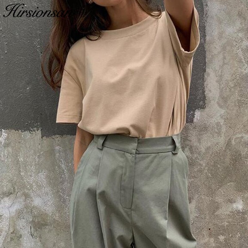 best Hirsionsan Basic Cotton T Shirt Women Summer New Oversized Solid Tees 7 Color Casual Loose Tshirt Korean O Neck Female Tops 0 shop online at M2K Trends for
