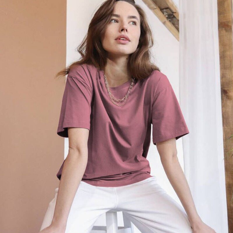 best Hirsionsan Basic Cotton T Shirt Women Summer New Oversized Solid Tees 7 Color Casual Loose Tshirt Korean O Neck Female Tops 0 shop online at M2K Trends for
