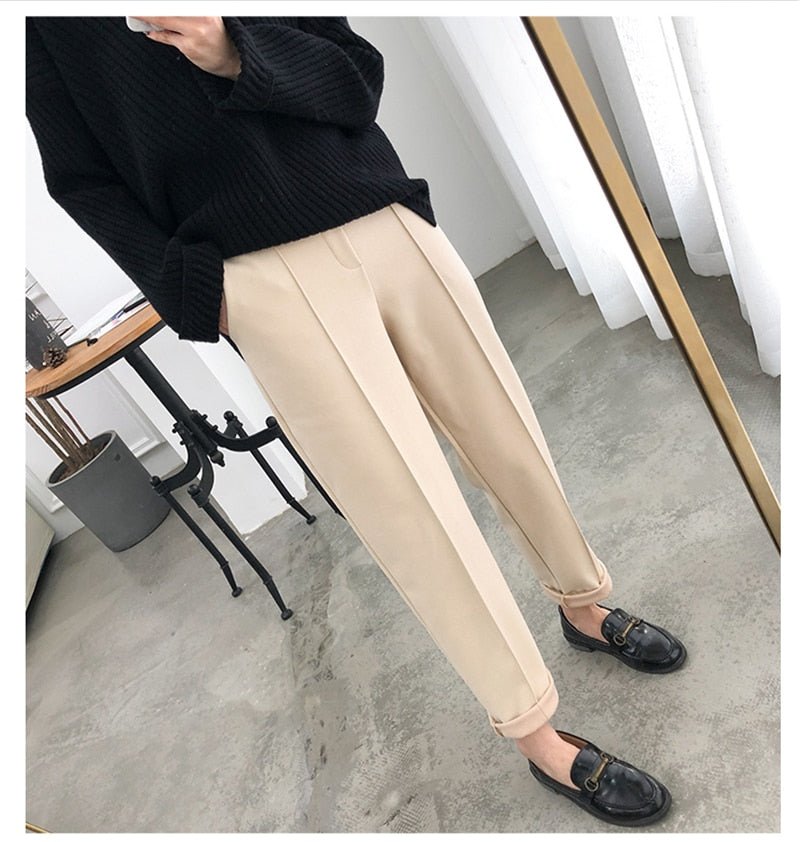 best HLBCBG Winter Thicken Women Pencil Pants Plus Size Wool Pants Female Autumn High Waist Loose Trousers Capris Good Fabric 0 shop online at M2K Trends for