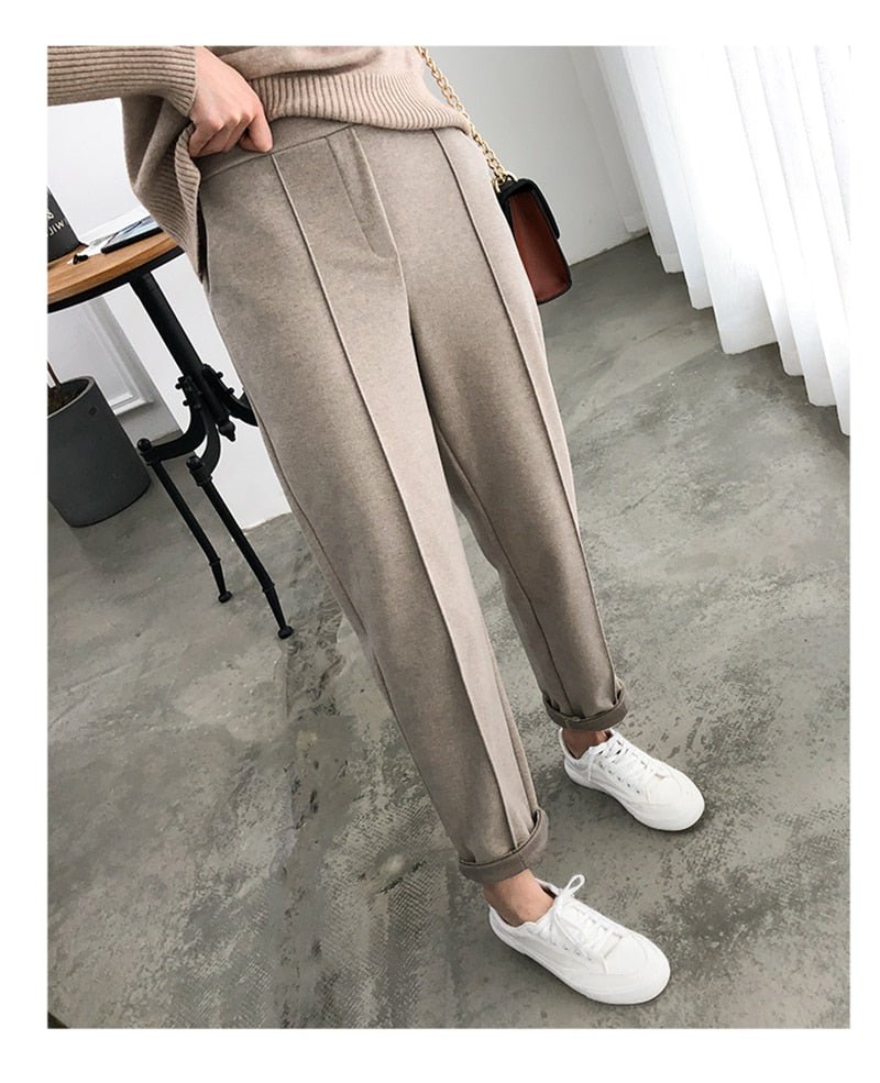 best HLBCBG Winter Thicken Women Pencil Pants Plus Size Wool Pants Female Autumn High Waist Loose Trousers Capris Good Fabric 0 shop online at M2K Trends for