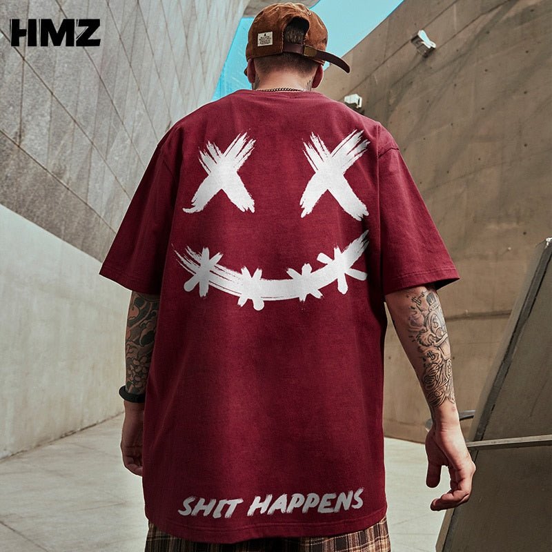 best HMZ 2022 T Shirt Streetwear Men Oversize Hip Hop T-Shirt Smile Print Harajuku Tshirt Summer Short Sleeve Cotton Loose Tops Tees 0 shop online at M2K Trends for