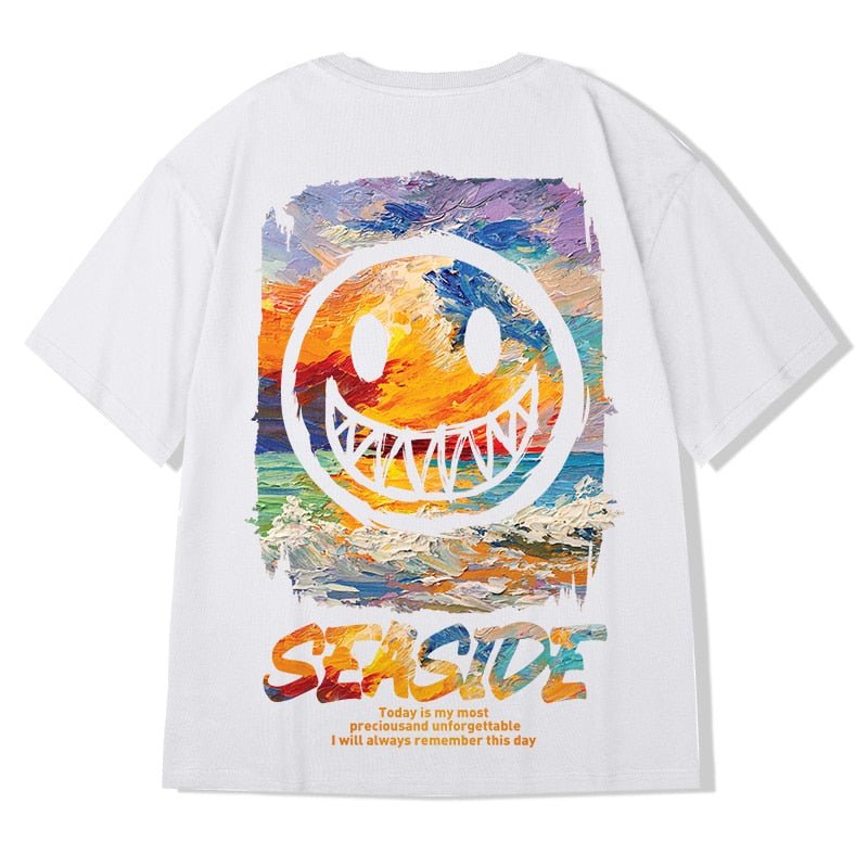 best HMZ 2022 T Shirt Streetwear Men Oversize Hip Hop T-Shirt Smile Print Harajuku Tshirt Summer Short Sleeve Cotton Loose Tops Tees 0 shop online at M2K Trends for
