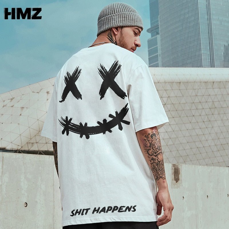 best HMZ 2022 T Shirt Streetwear Men Oversize Hip Hop T-Shirt Smile Print Harajuku Tshirt Summer Short Sleeve Cotton Loose Tops Tees 0 shop online at M2K Trends for