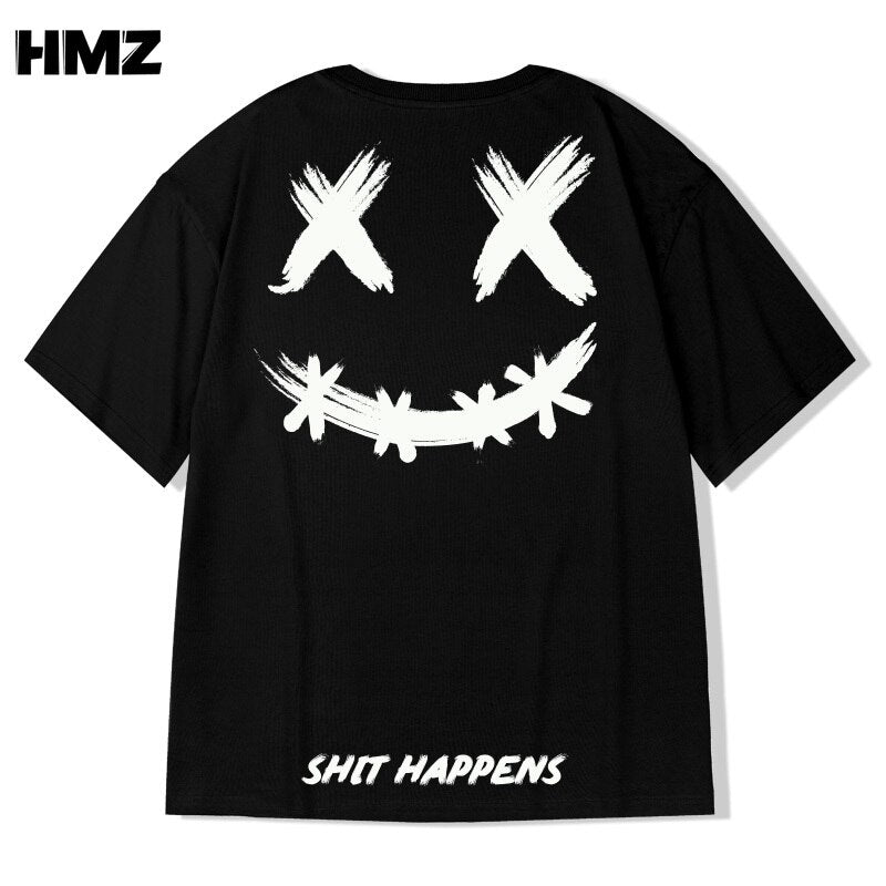 best HMZ 2022 T Shirt Streetwear Men Oversize Hip Hop T-Shirt Smile Print Harajuku Tshirt Summer Short Sleeve Cotton Loose Tops Tees 0 shop online at M2K Trends for