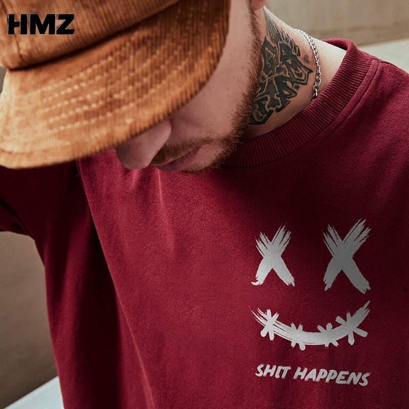 best HMZ 2022 T Shirt Streetwear Men Oversize Hip Hop T-Shirt Smile Print Harajuku Tshirt Summer Short Sleeve Cotton Loose Tops Tees 0 shop online at M2K Trends for