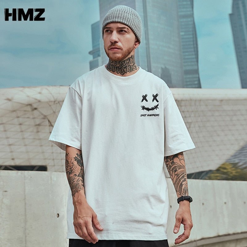 best HMZ 2022 T Shirt Streetwear Men Oversize Hip Hop T-Shirt Smile Print Harajuku Tshirt Summer Short Sleeve Cotton Loose Tops Tees 0 shop online at M2K Trends for