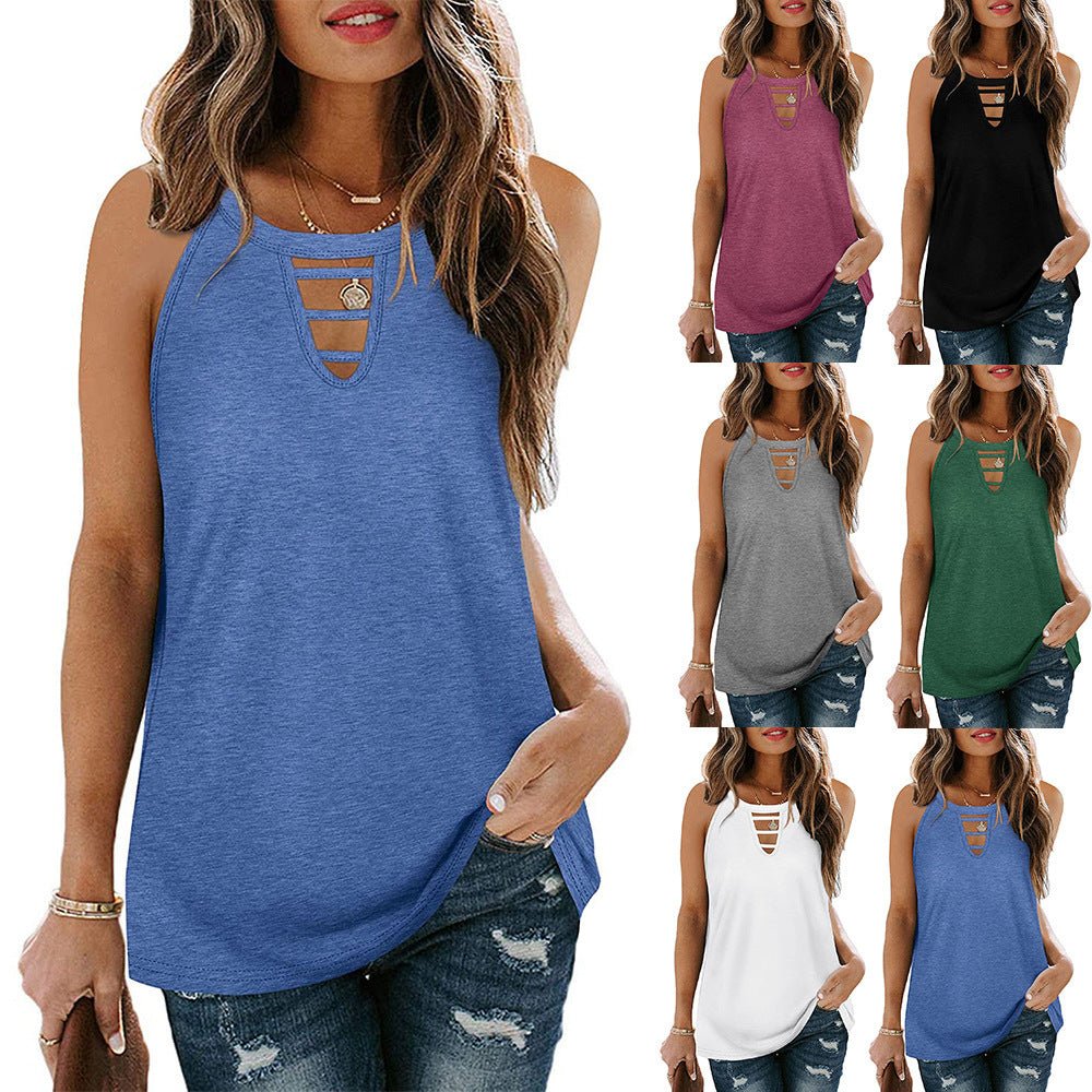 best Hollow Sleeveless Casual Vest Tshirt Women Clothing shop online at M2K Trends for