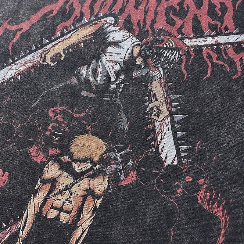 best Hot Anime Graphic T-shirt Chainsaw Man Vintage Washed Tshirt Men Oversized Hip Hop Streetwear Summer Harajuku Tops Cotton Tees 0 shop online at M2K Trends for