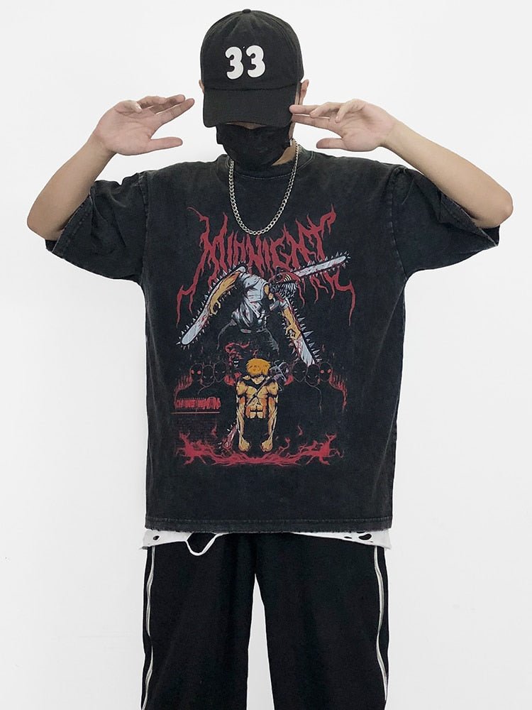 best Hot Anime Graphic T-shirt Chainsaw Man Vintage Washed Tshirt Men Oversized Hip Hop Streetwear Summer Harajuku Tops Cotton Tees 0 shop online at M2K Trends for