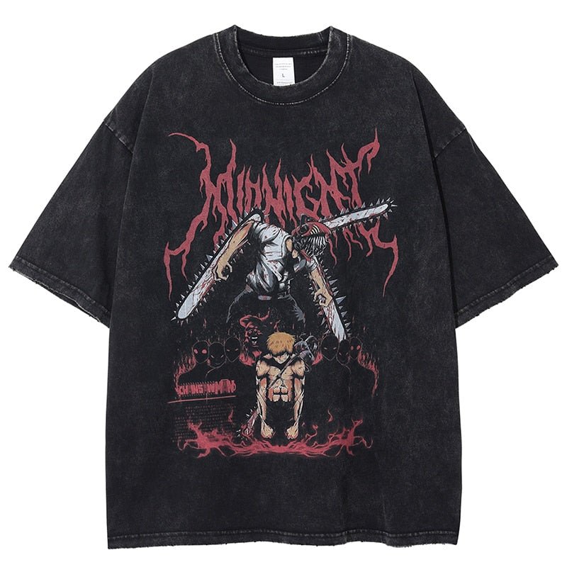 best Hot Anime Graphic T-shirt Chainsaw Man Vintage Washed Tshirt Men Oversized Hip Hop Streetwear Summer Harajuku Tops Cotton Tees 0 shop online at M2K Trends for