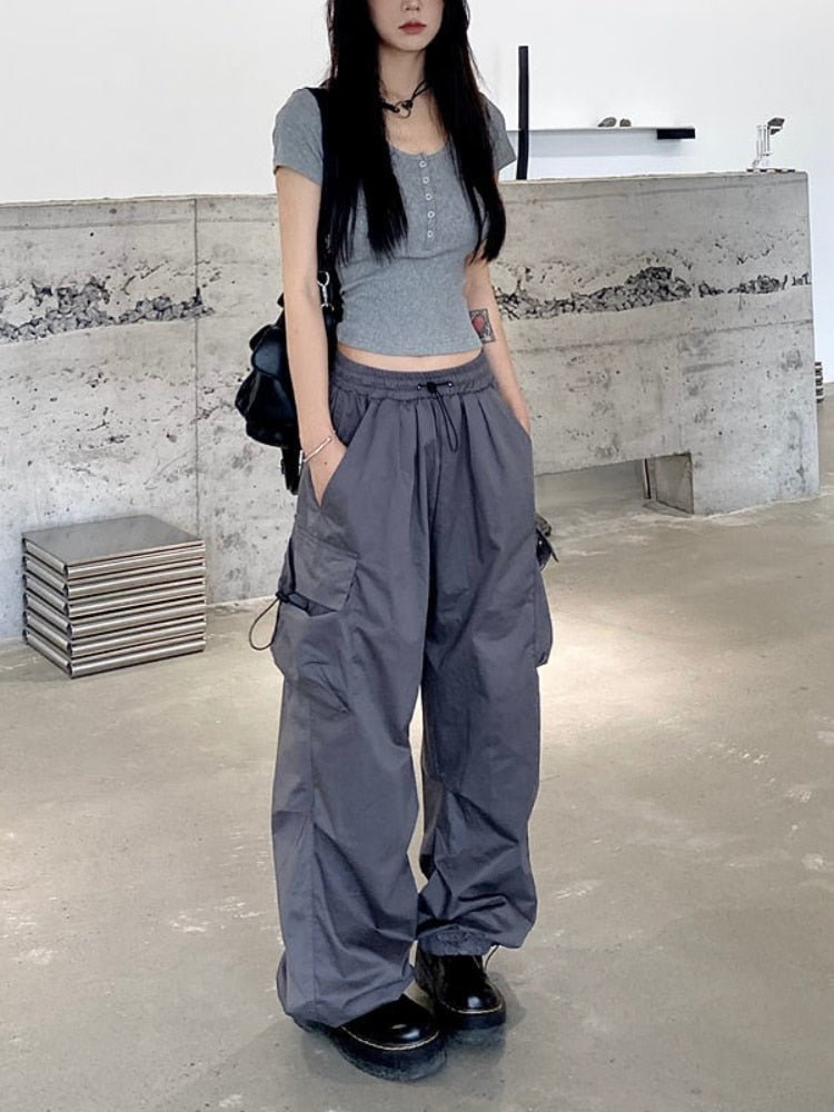 best HOUZHOU Harajuku Parachute Pants Y2K Streetwear Wide Leg Baggy Cargo Trousers Female Hippie Korean Edgy Style Jogging Sweatpants 0 shop online at M2K Trends for