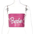 best Hugcitar 2021 Letters Print Leather Sexy Canale Tube Crop Top Summer Women Fashion Streetwear Outfits Club Y2K Tees shop online at M2K Trends for