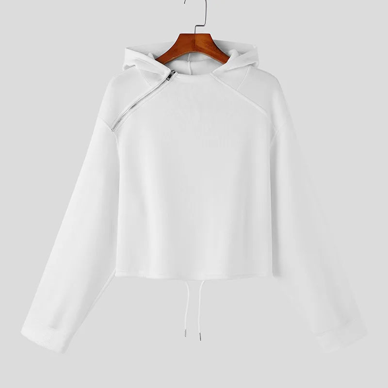 best INCERUN Tops 2023 Korean Style New Men High-waisted Drawcord Hooded Casual Streetwear Solid All-match Zippered Sweatshirts S-5XL shop online at M2K Trends for