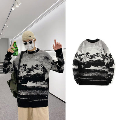 best Ink Painting Sweater Pullover Sweater Loose 0 shop online at M2K Trends for