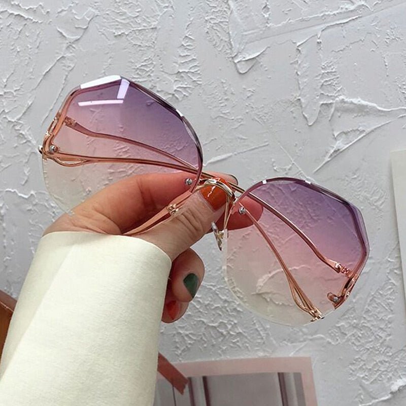 best Irregular Round Sunglasses Women Brand Designer Gradient Fashion Sun Glasses Female Rimless Metal Curved Temples Oculos De Sol 0 shop online at M2K Trends for