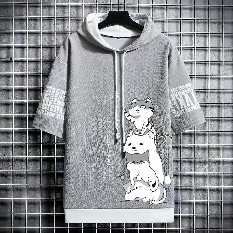 best Japan Fashion Men's Hoodies Summer Men Clothing Cartoon Short Sleeve Sweatshirts Men Casual Harajuku Streetwear Print Hooded Top 0 shop online at M2K Trends for