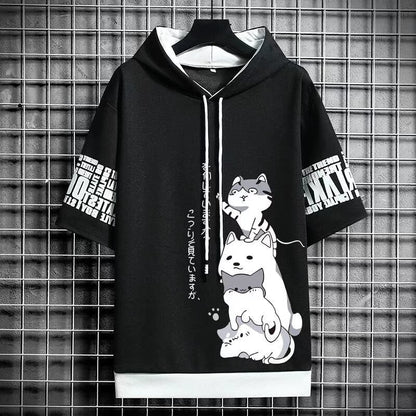 best Japan Fashion Men's Hoodies Summer Men Clothing Cartoon Short Sleeve Sweatshirts Men Casual Harajuku Streetwear Print Hooded Top 0 shop online at M2K Trends for