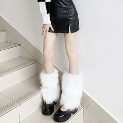 best Japanese White Faux Fur Leg Warmers Boot Covers Y2K Goth Solid Leg Socks Punk Jk Knee-length Hiphop Hotgirl Fashion Warm Sock shop online at M2K Trends for