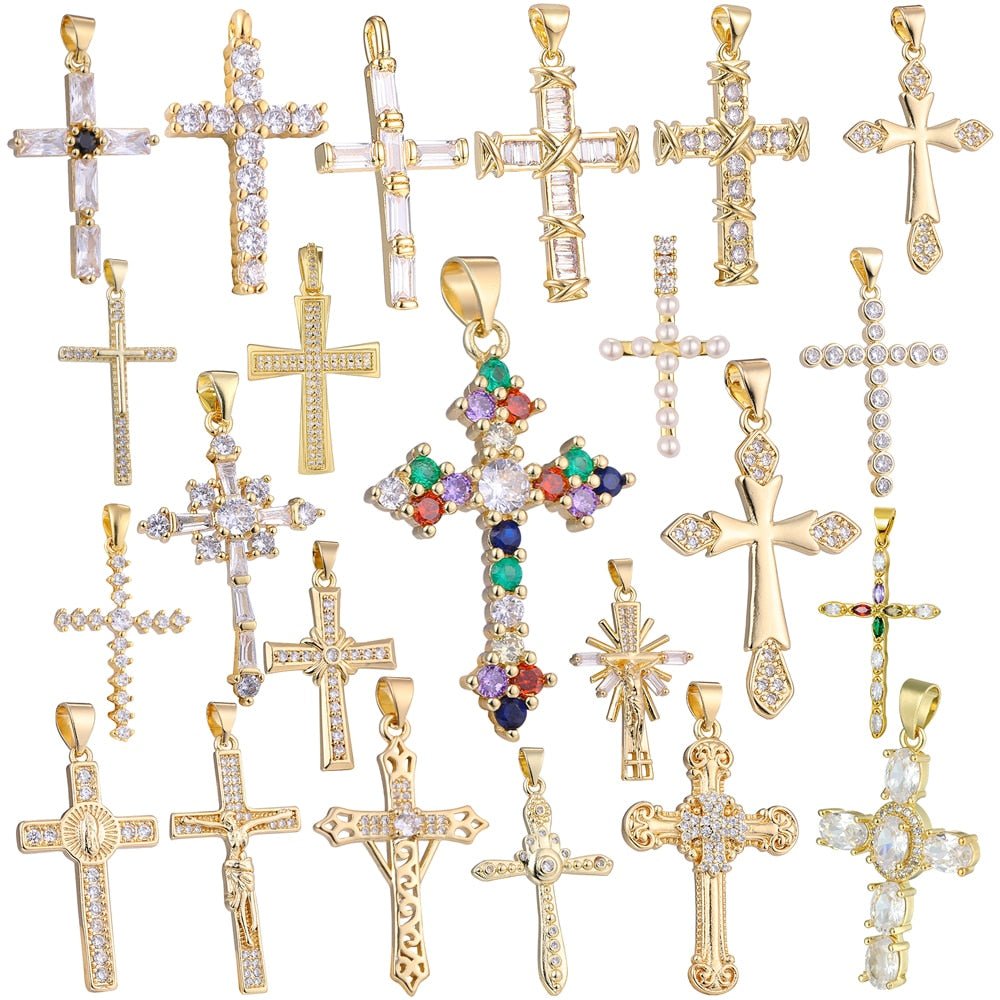 best Juya DIY 18K Real Gold Plated Wholesale Christian Cross Charms For Handmade Christmas Religious Rosary Pendant Jewelry Making Accessories shop online at M2K Trends for