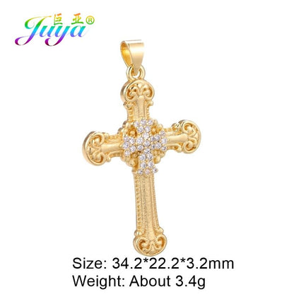 best Juya DIY 18K Real Gold Plated Wholesale Christian Cross Charms For Handmade Christmas Religious Rosary Pendant Jewelry Making Accessories shop online at M2K Trends for