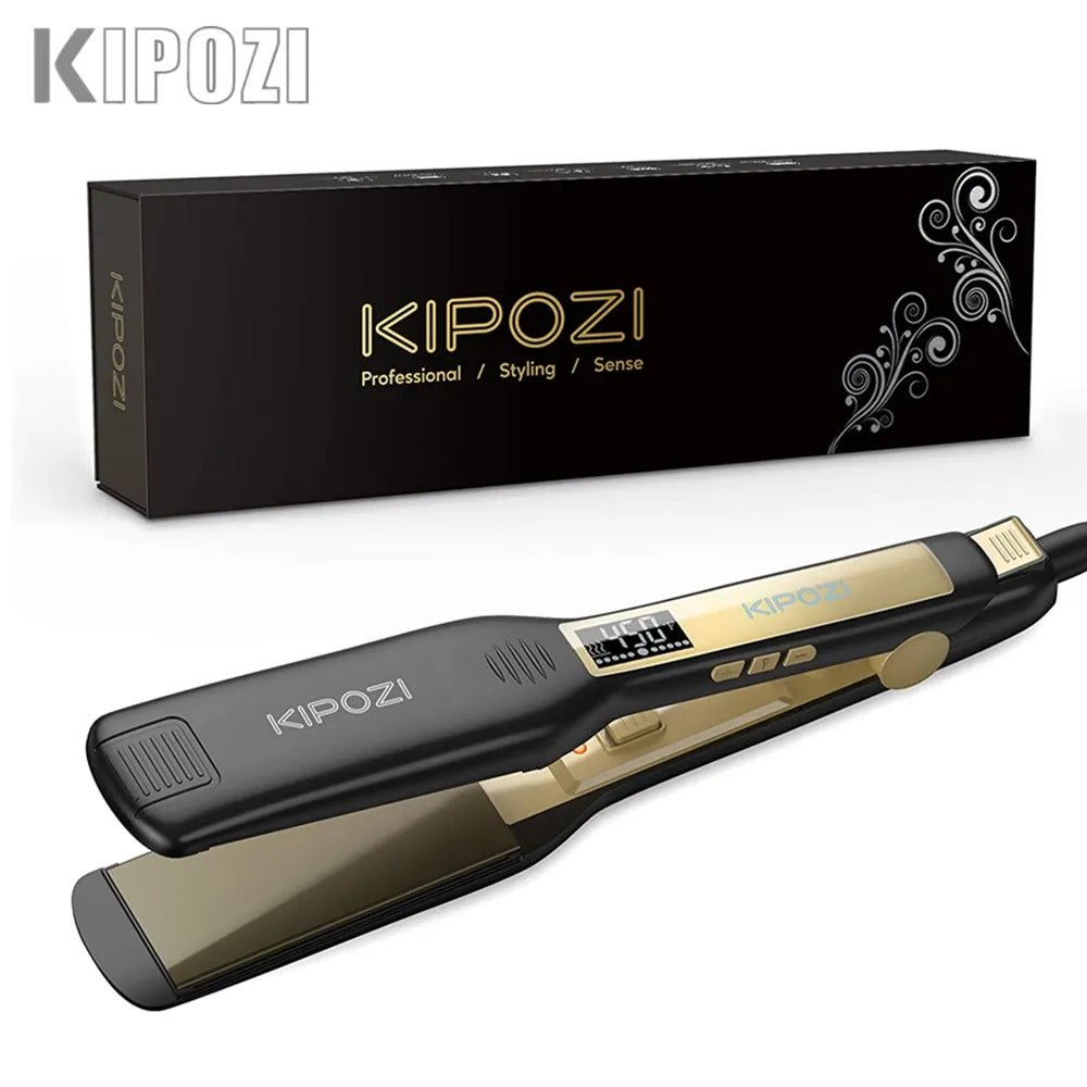 best KIPOZI Professional Titanium Flat Iron Hair Straightener with Digital LCD Display Dual Voltage Instant Heating Curling Iron shop online at M2K Trends for
