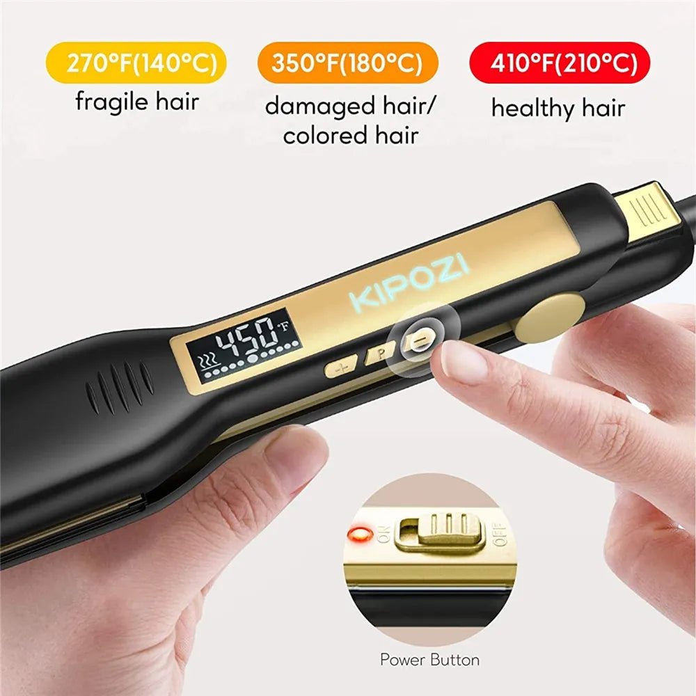 best KIPOZI Professional Titanium Flat Iron Hair Straightener with Digital LCD Display Dual Voltage Instant Heating Curling Iron shop online at M2K Trends for