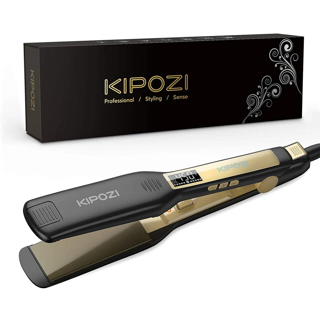 best KIPOZI Professional Titanium Flat Iron Hair Straightener with Digital LCD Display Dual Voltage Instant Heating Curling Iron shop online at M2K Trends for