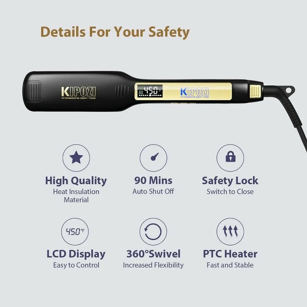 best KIPOZI Professional Titanium Flat Iron Hair Straightener with Digital LCD Display Dual Voltage Instant Heating Curling Iron shop online at M2K Trends for
