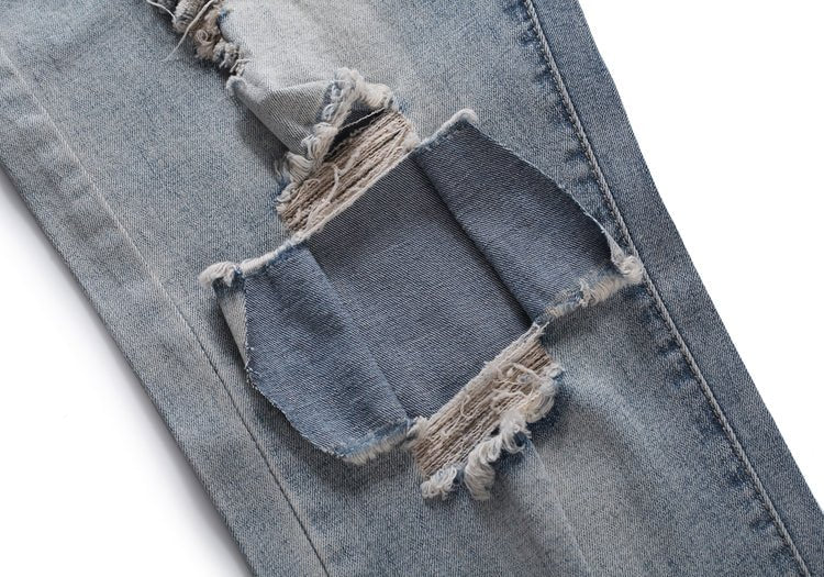 best Knee damage ripped blue washed distressed men's jeans 0 shop online at M2K Trends for