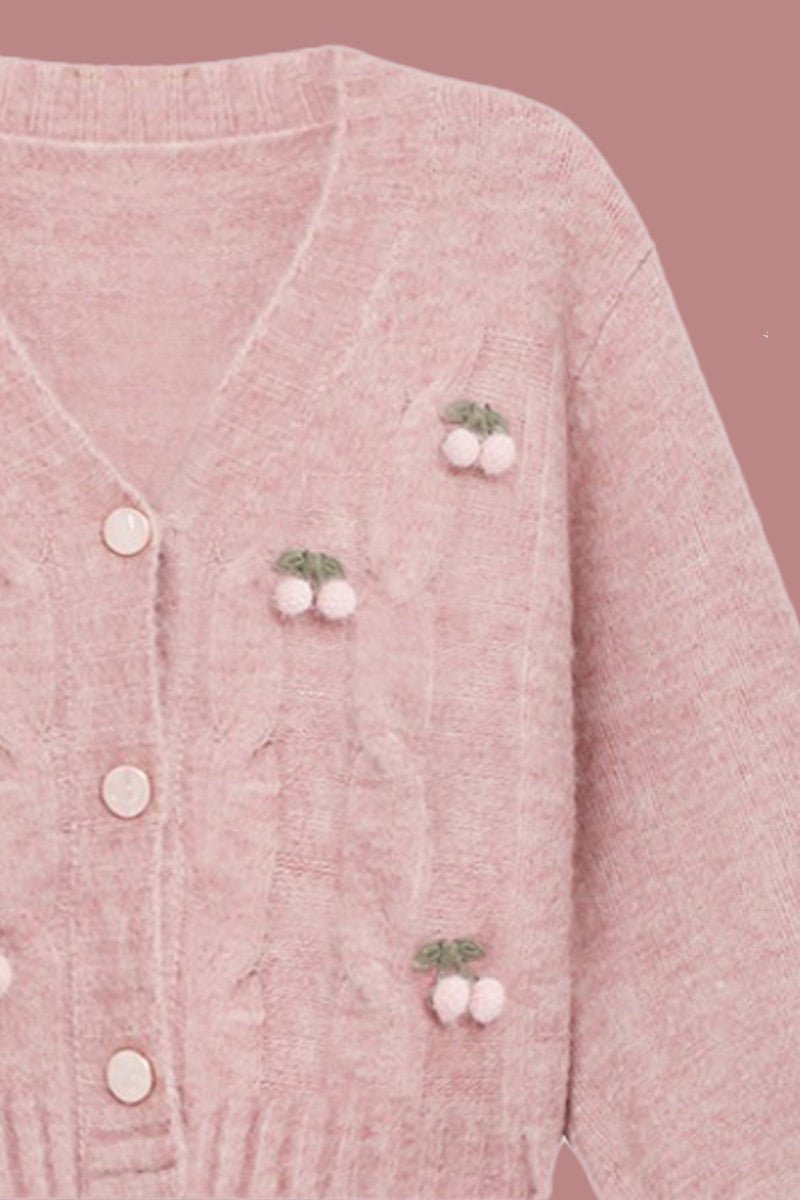 best Knitted Cardigan Pink Cherry Lazy Retro Gentle Sweater 0 shop online at M2K Trends for